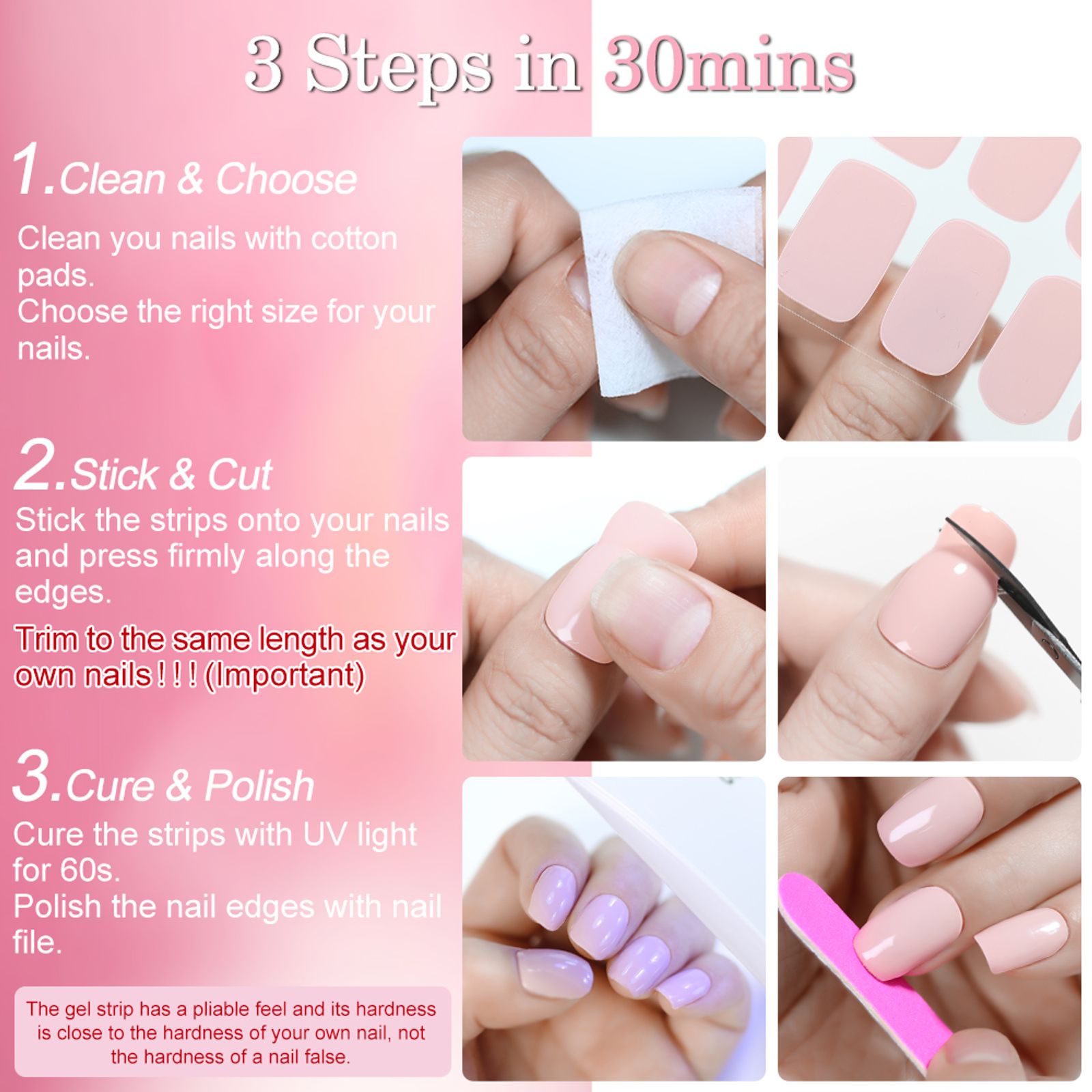 16 Tips Semi-Cured Gel Nail Stickers - Long-Lasting Colors