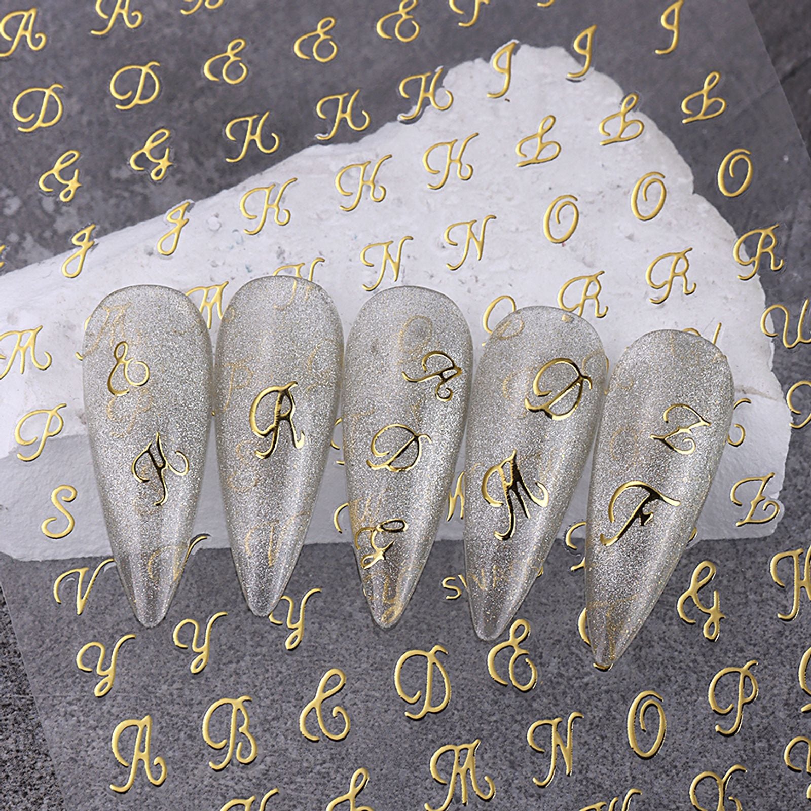 4pcs Alphabet Nail Stickers - Roman Letter Design