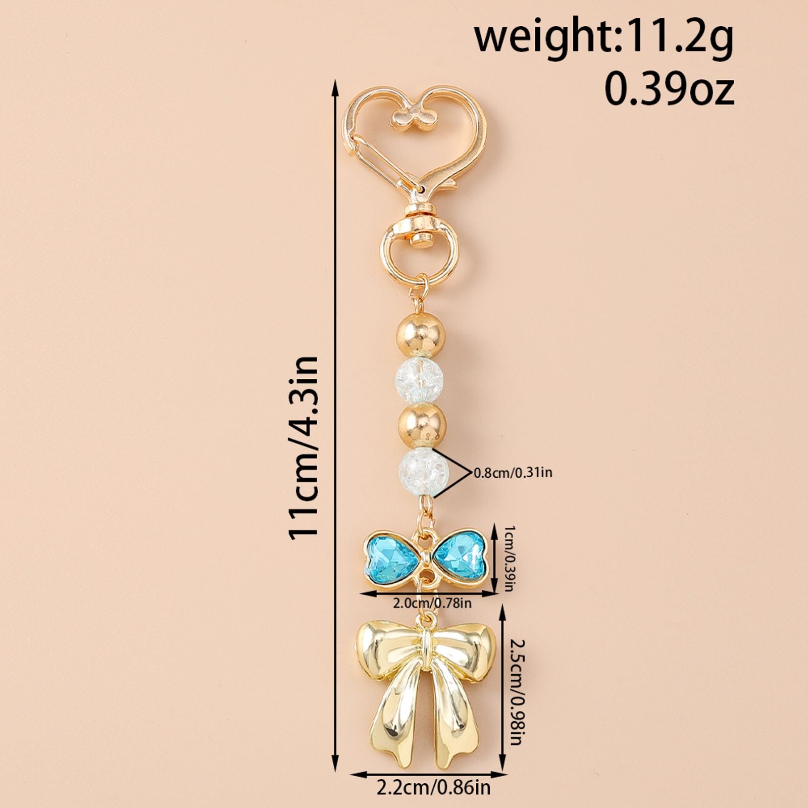 Cute Bowknot Love Heart Keychain with Crystal and Pearl