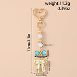 Cute Bowknot Love Heart Keychain with Crystal and Pearl