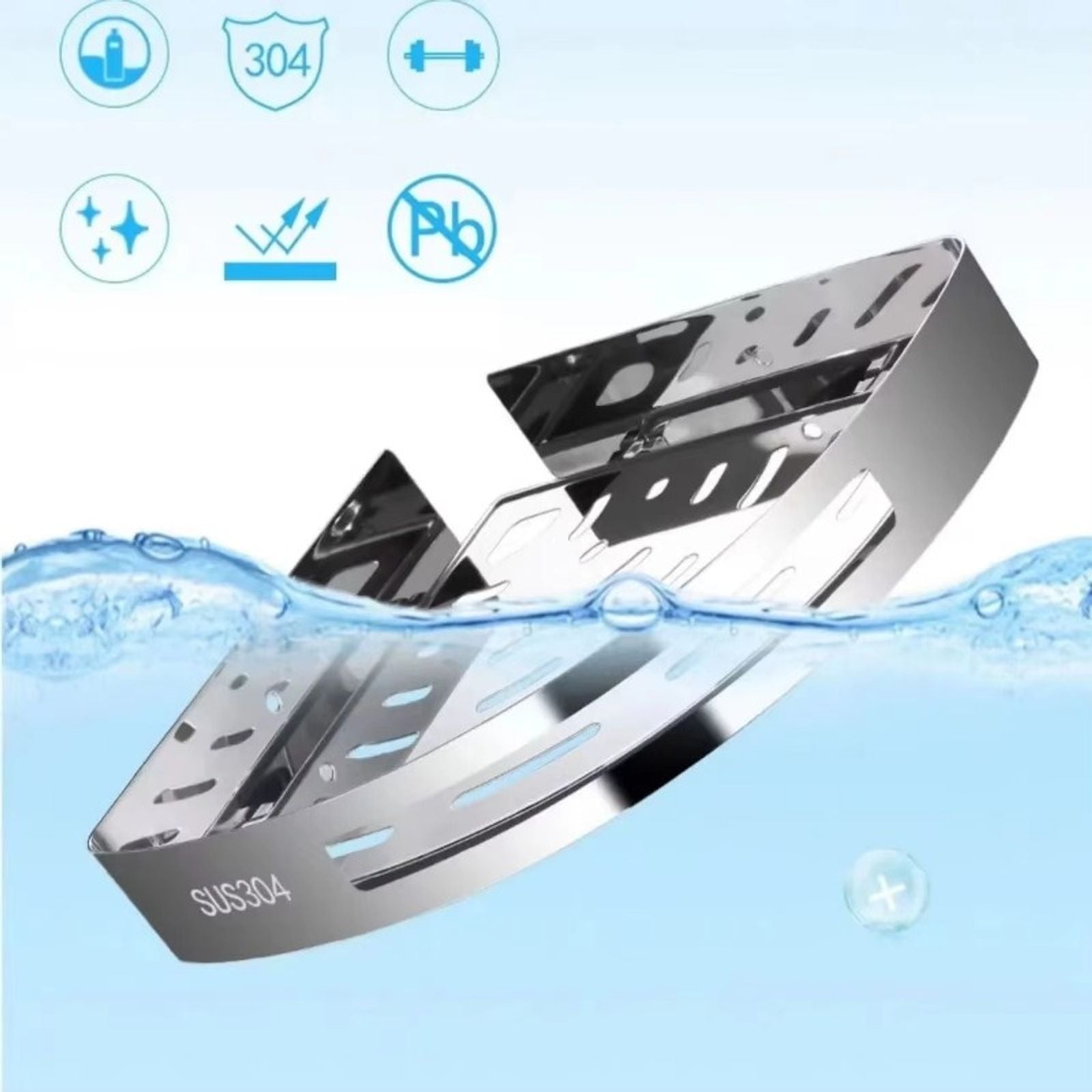 304 Stainless Steel Bathroom Corner Shelf - Wall-Mounted