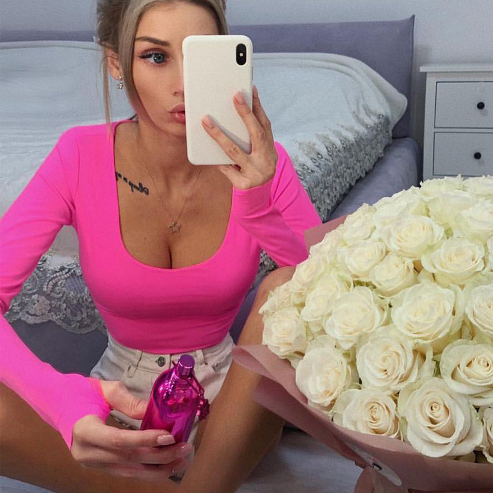 Orange Neon Long Sleeve Bodycon Bodysuit for Women