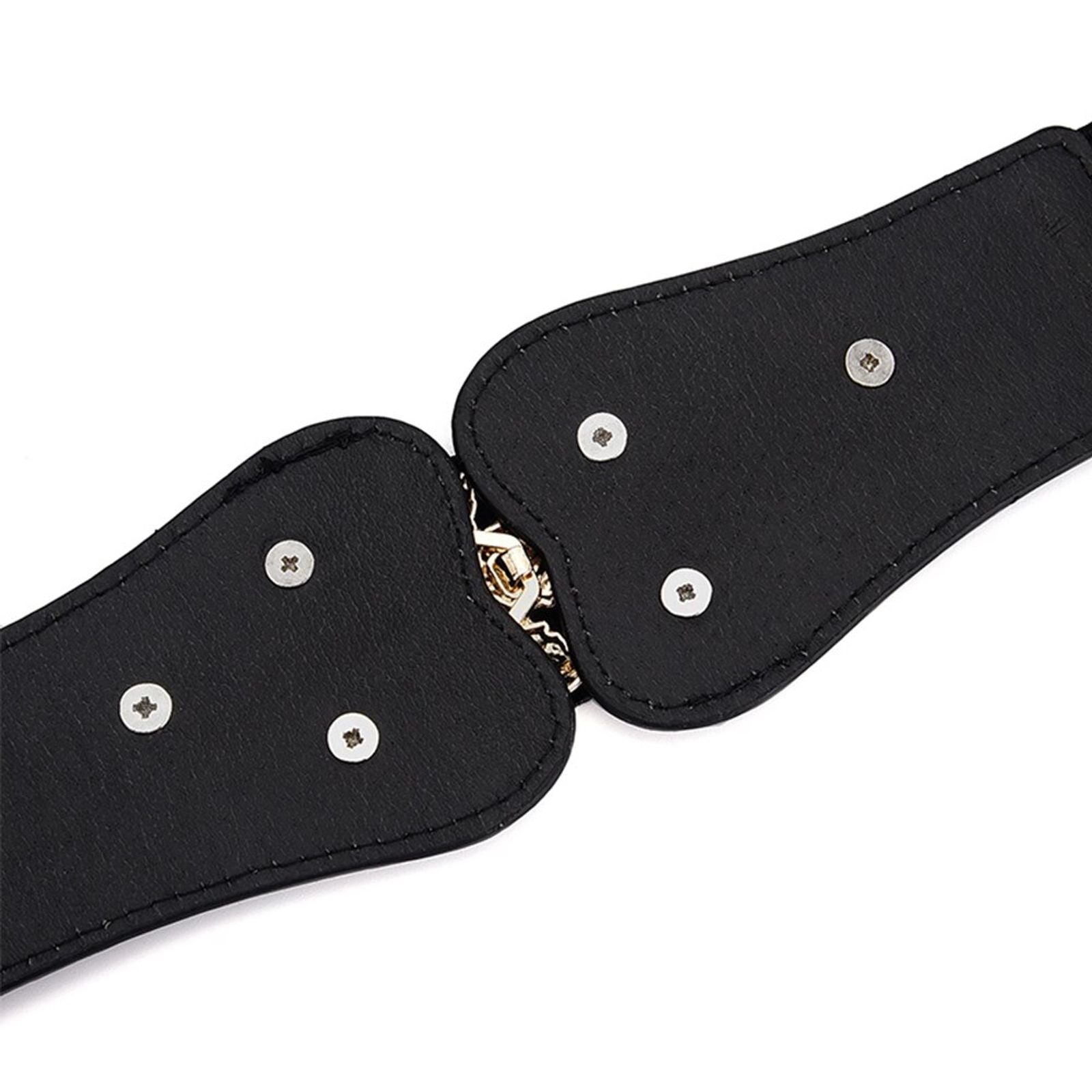 Women's Gold Leaf Elastic Wide Belt with Double Hook Closure