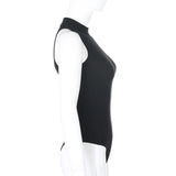 Harajuku Solid Black Sleeveless Bodycon Jumpsuit