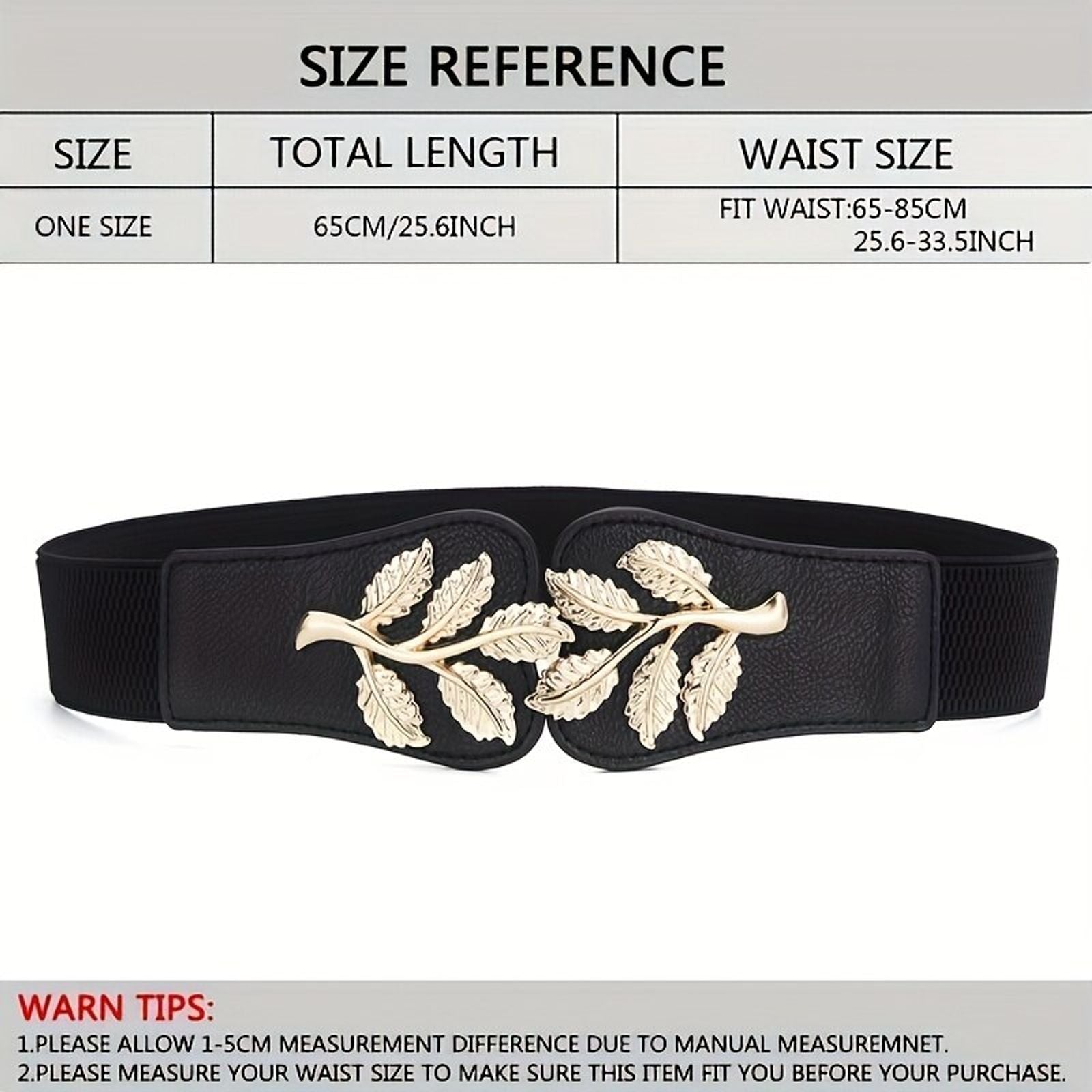 Women's Gold Leaf Elastic Wide Belt with Double Hook Closure