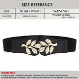 Women's Gold Leaf Elastic Wide Belt with Double Hook Closure