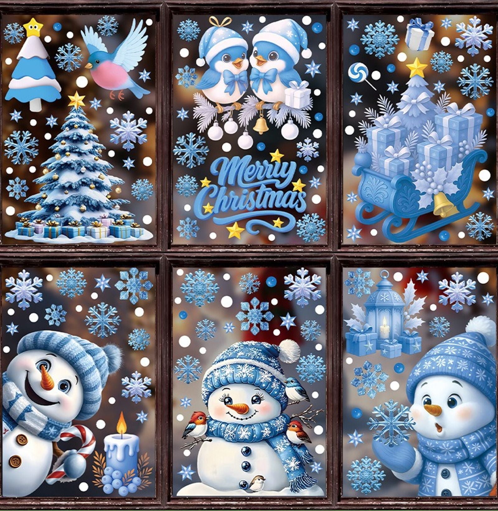 Christmas Window Stickers - Snowman, Santa, Snowflake & Elk