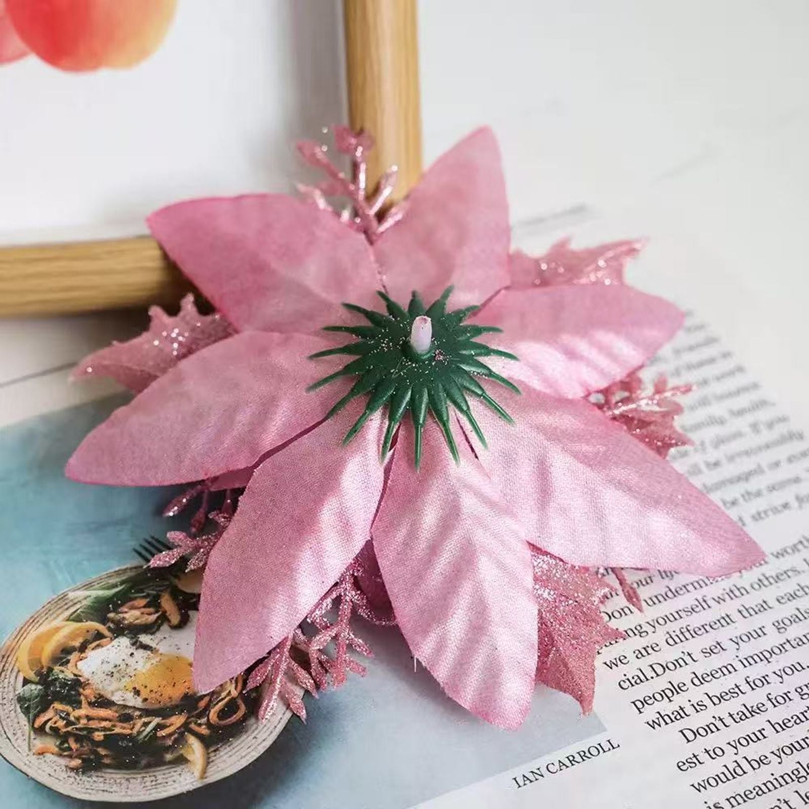 20 Pcs Glitter Artificial Christmas Flowers for Holiday Decor