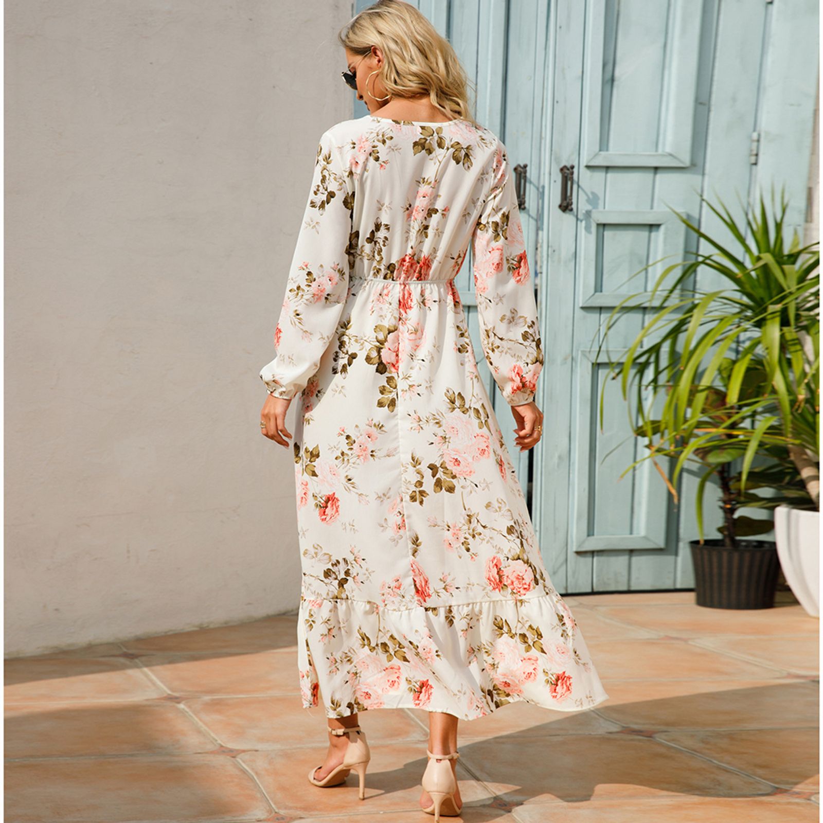 Women’s Bohemian Floral Maxi Dress with Full Sleeves