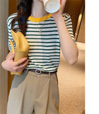 Women's Summer Stripe Knitted Round Collar T-Shirt
