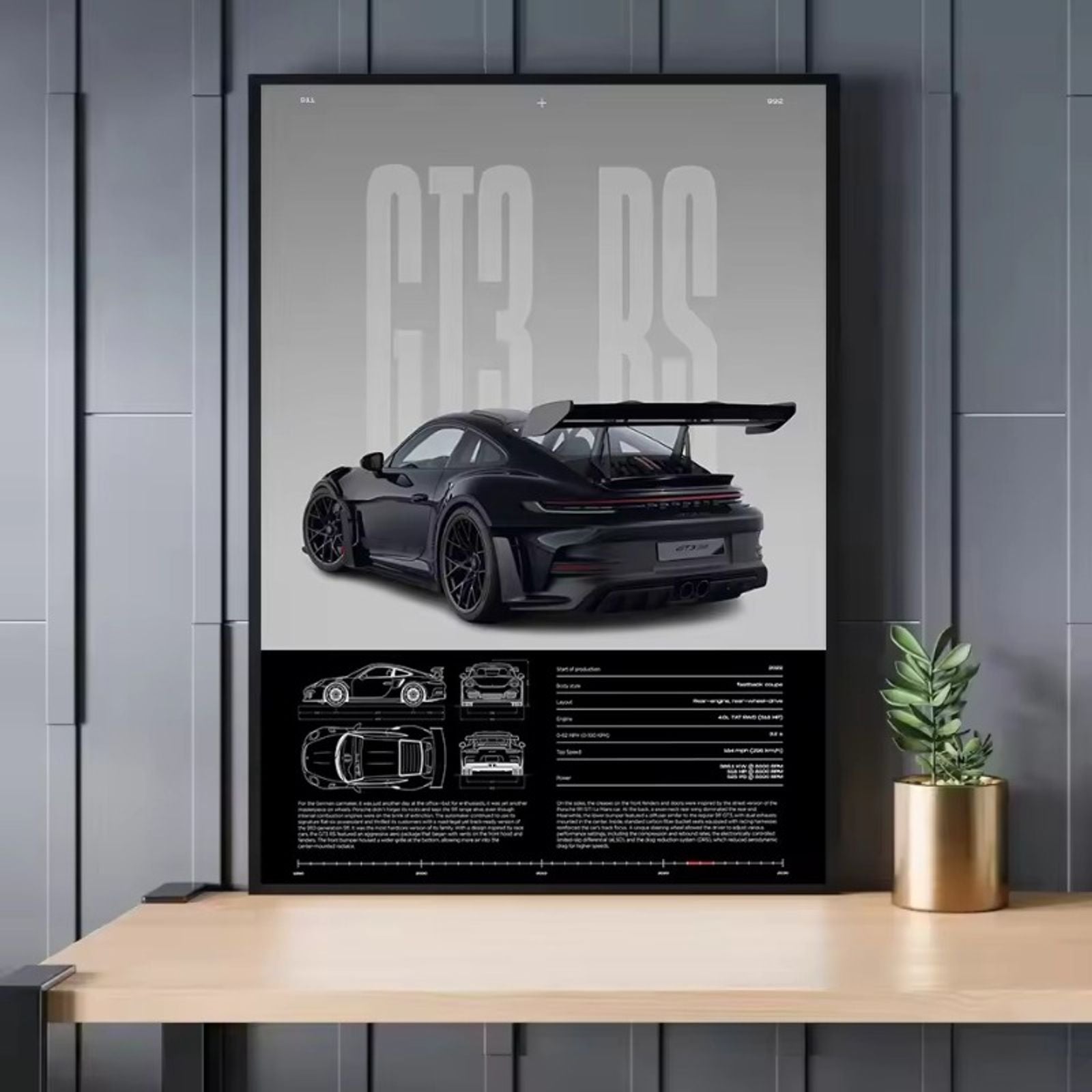 Minimalist German Luxury GT3-RS Sports Car Canvas Art