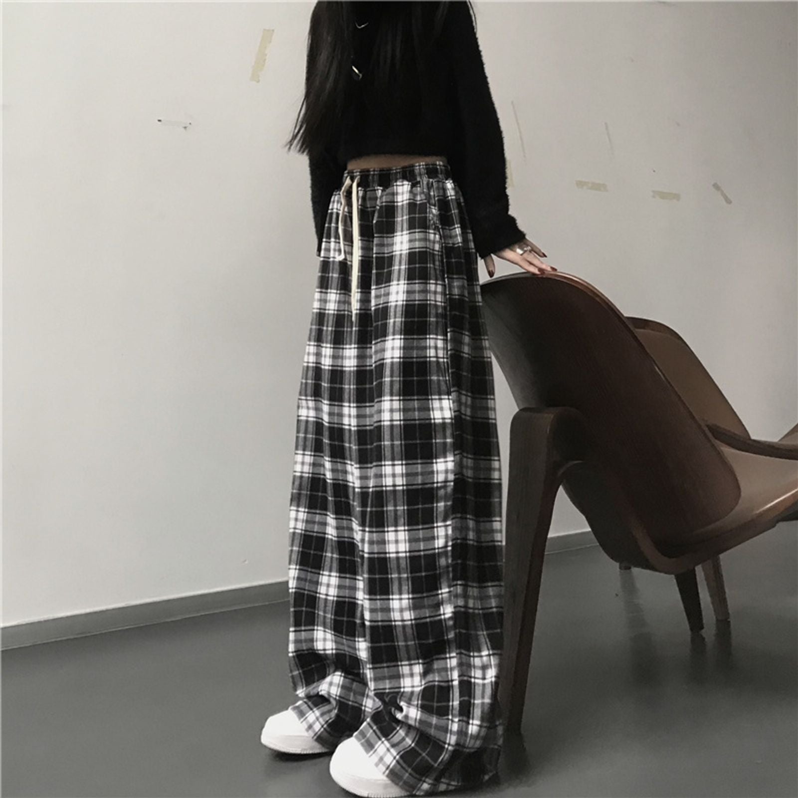 Oversized Black Plaid Women’s Sweatpants