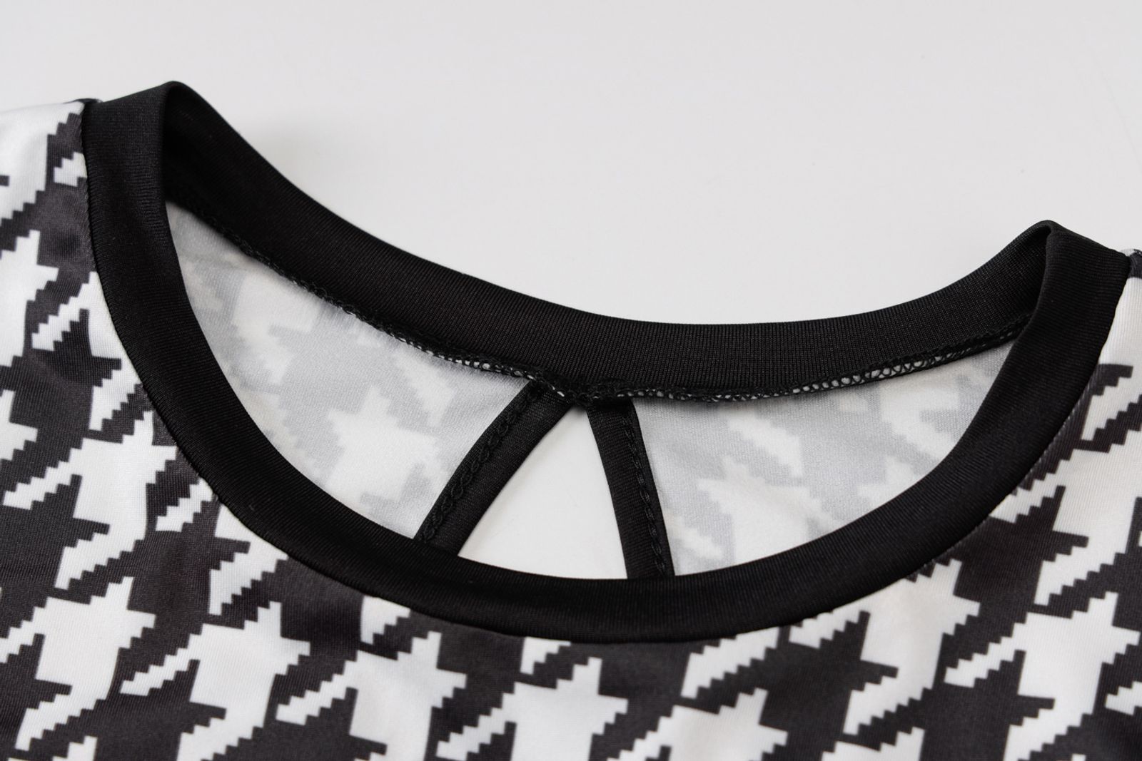 Houndstooth Print Long Sleeve Midi Dress for Women