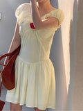 Women's Summer Casual Slim Dress with Puff Sleeves