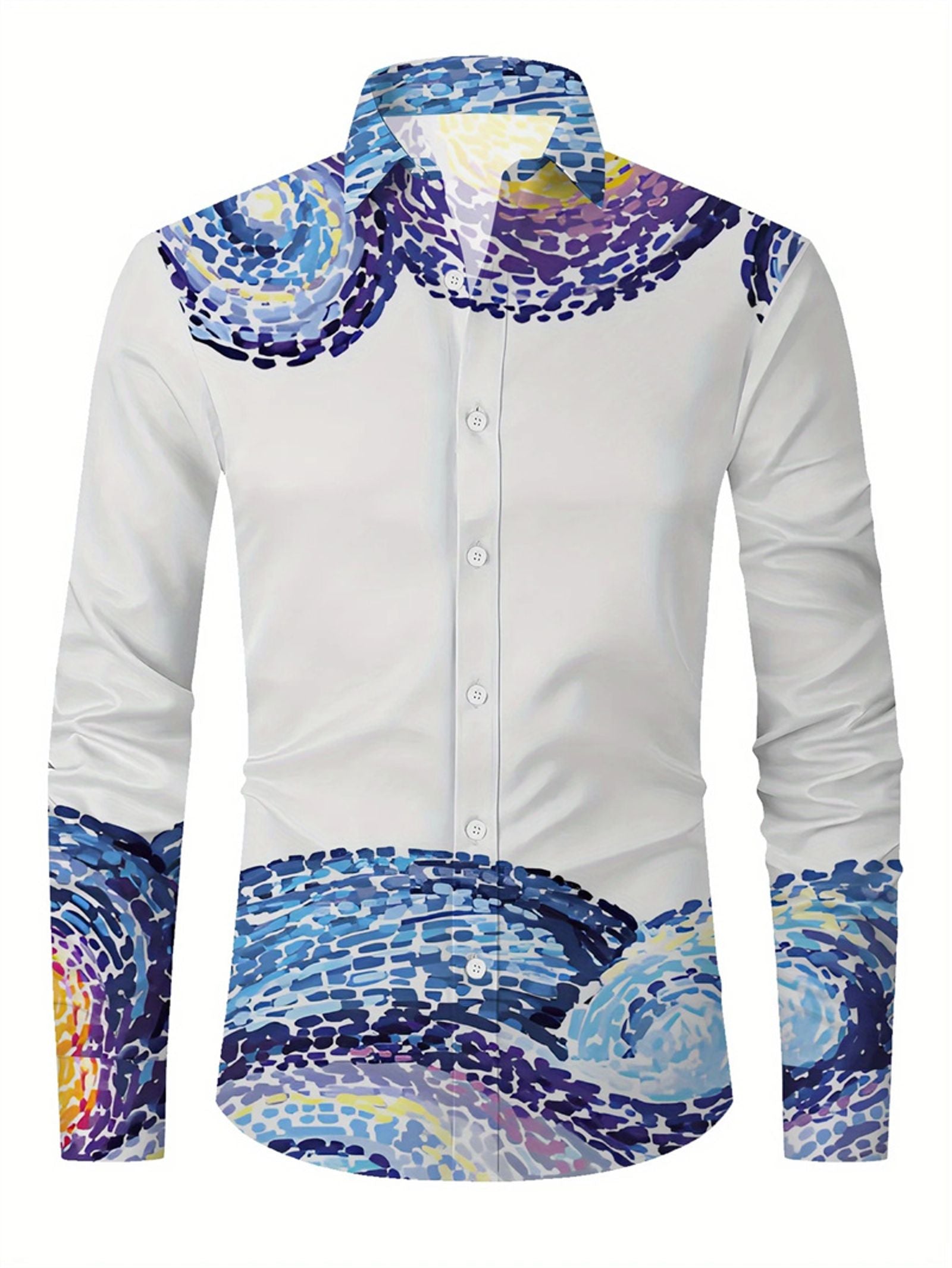 Hawaiian Long-sleeved Collar Shirt with 3D Tiger Eagle Print