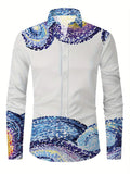 Hawaiian Long-sleeved Collar Shirt with 3D Tiger Eagle Print