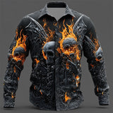 Men's Skull Flame Button-Up Shirt - Gothic Style