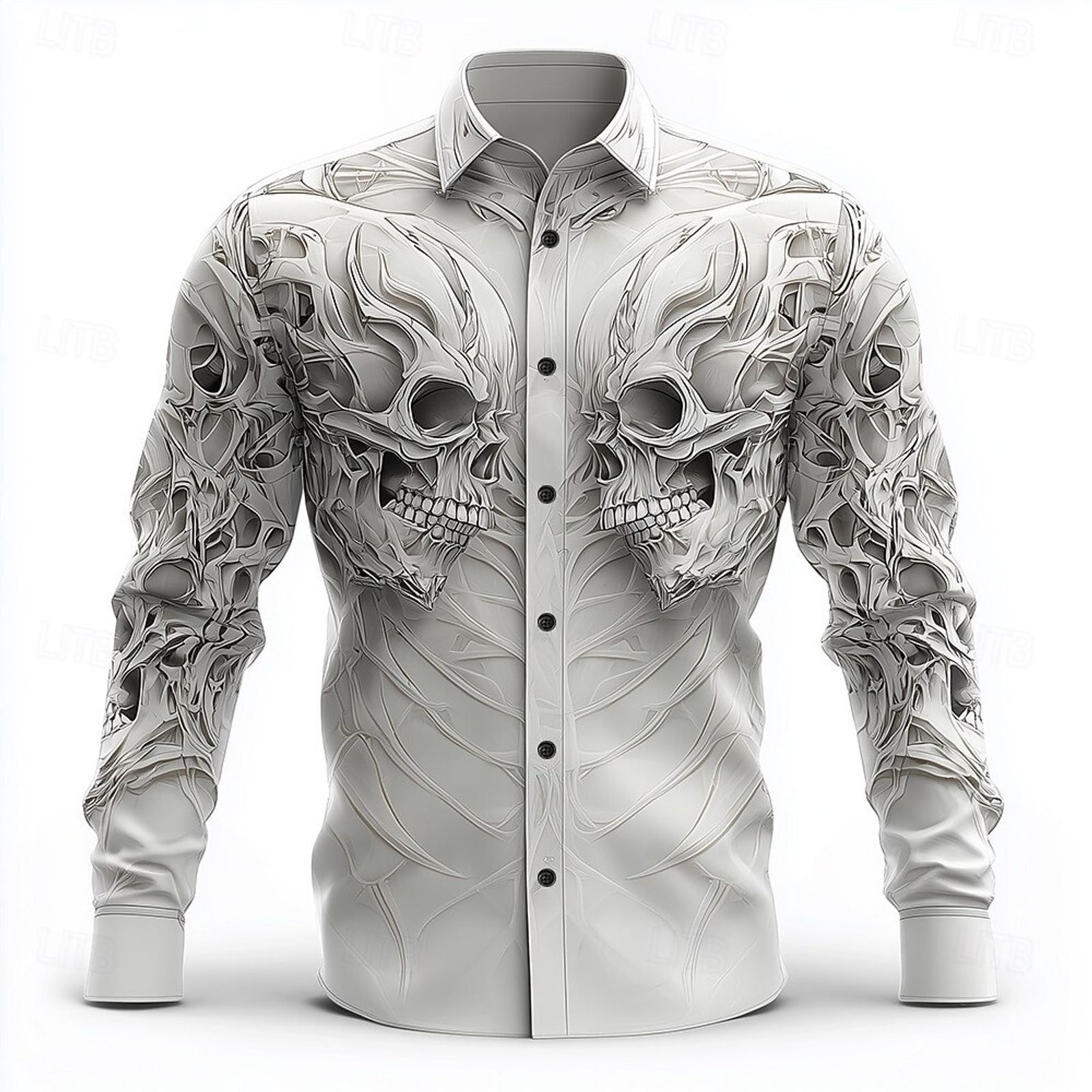 Hip Hop Skull Print Long Sleeve Shirt for Men