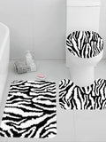 Zebra Print Bath Mat - Plush Non-Slip Toilet & U-Shaped Mat