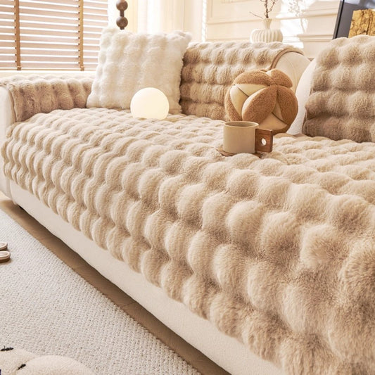 Thick Imitation Rabbit Fur Plush Sofa Slipcover