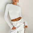 Womens Long Sleeve Crew Neck Crop Top with Thumb Holes