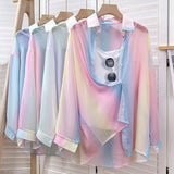 Irregular Gradient Rainbow Long Sleeve Blouse