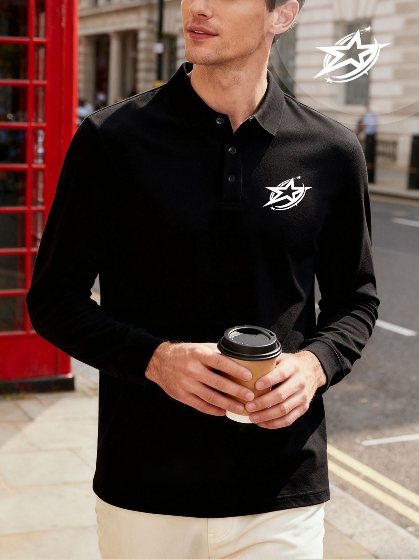 Men's Artistic Star Pattern Reversible Polo Shirt