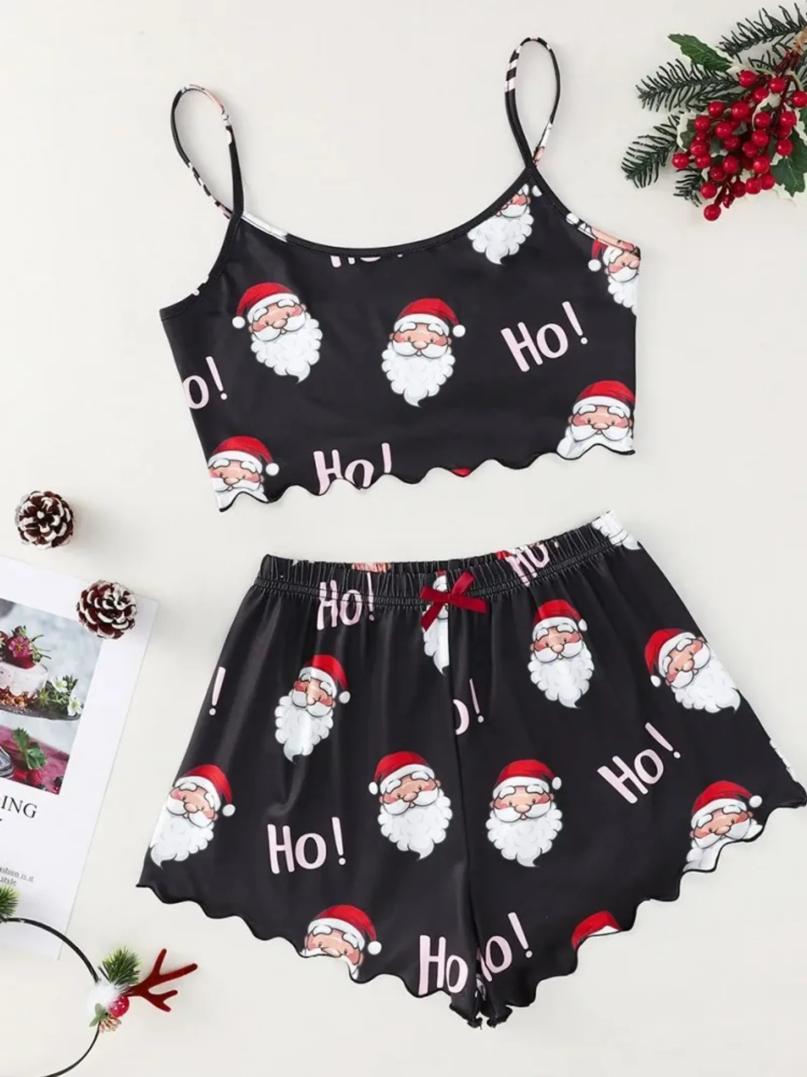 Women's Cute Gingerbread Print 2-Piece Christmas Pajama Set