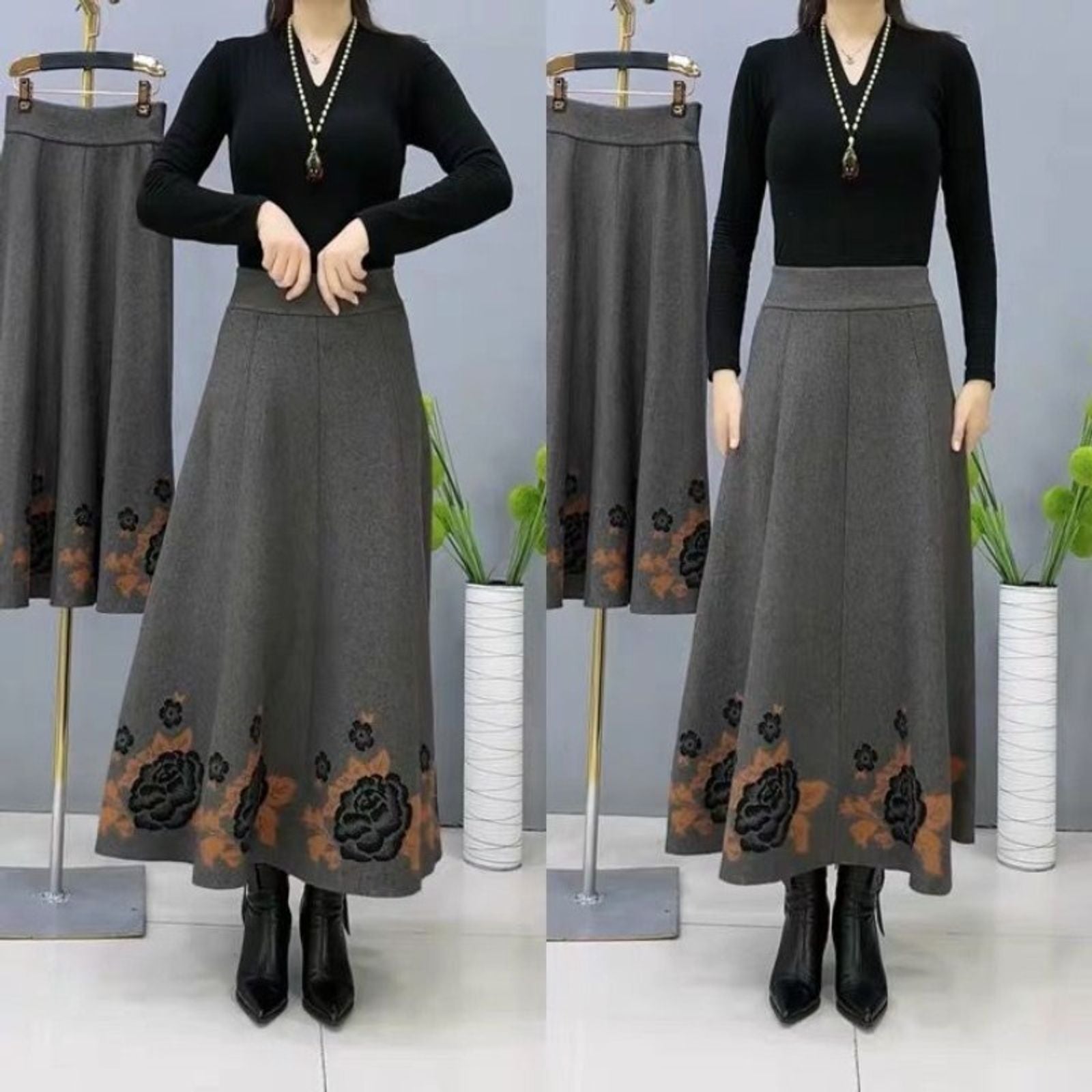 Women’s Floral Embroidered Knit Maxi Skirt