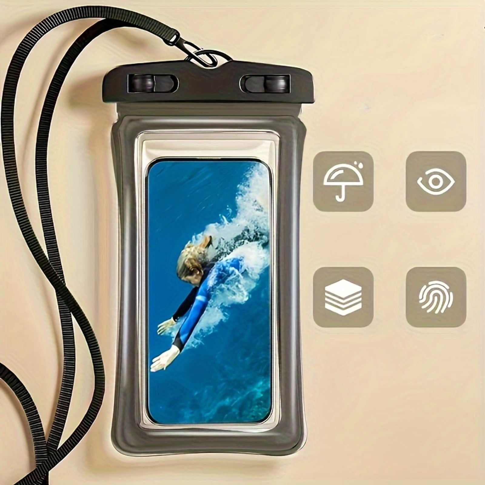 Waterproof Phone Pouch with Neck Strap for Beach Use