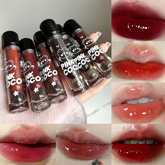 PINKCOCO Bear Doodle Mirror Lip Glaze - Long-Lasting Gloss