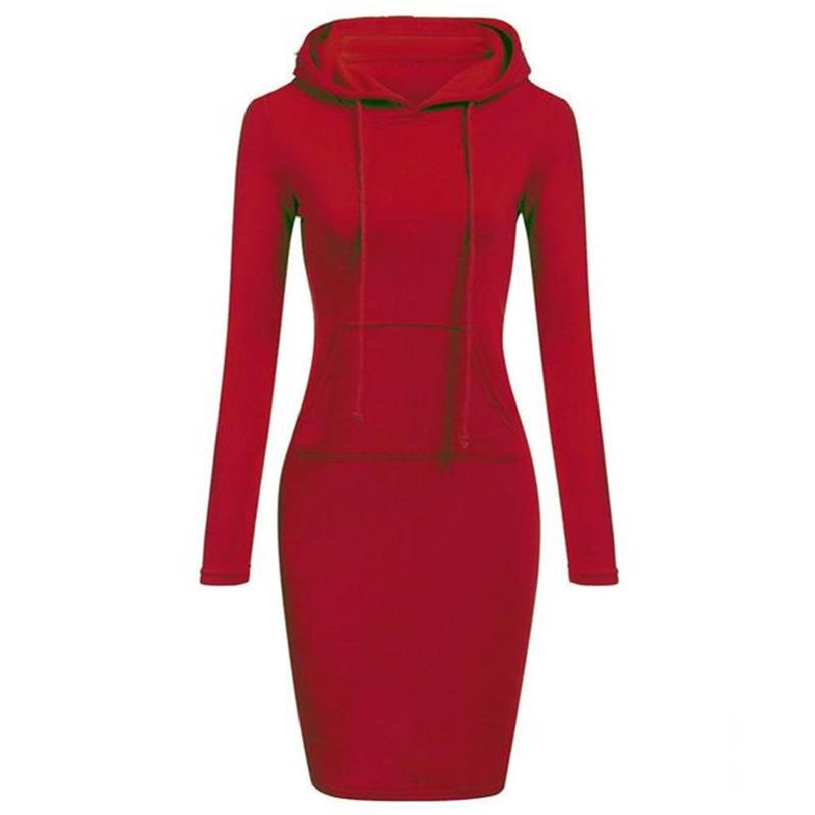Ladies Autumn Hooded Dress Sweatshirt