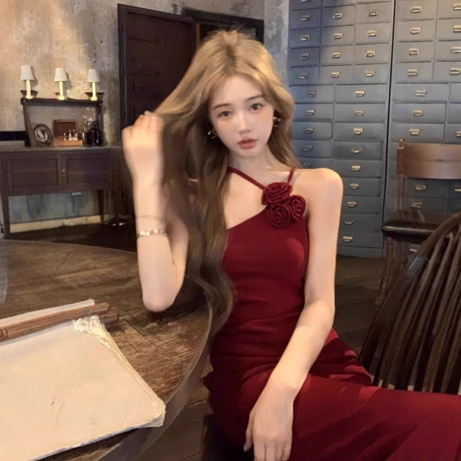 Red Flower Print Sexy Strap Dress