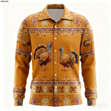 Men's Vintage 3D Print Long Sleeve Thanksgiving Shirt