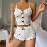 Women's Heart Print Pajamas Set with Frill Trim