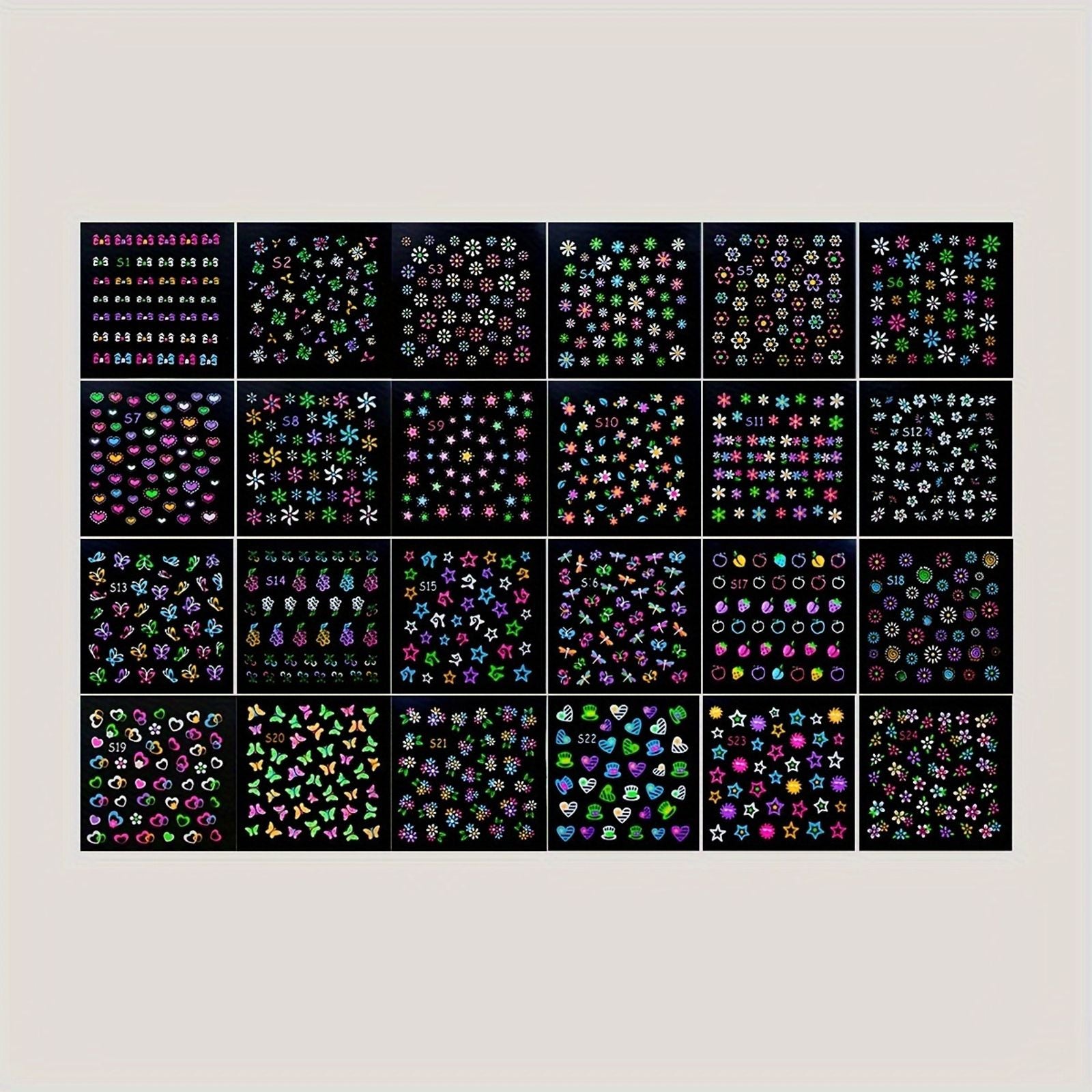 30 Sheets Glow in The Dark Nail Stickers - Glittery Self-Adhesive