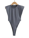 Women's Black Sleeveless Bodysuit with Padded Shoulders