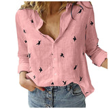 Korean Fashion Blue and Pink Women's Lapel Shirt