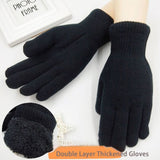 Black Thickened Double Layer Lamb Velvet Winter Gloves