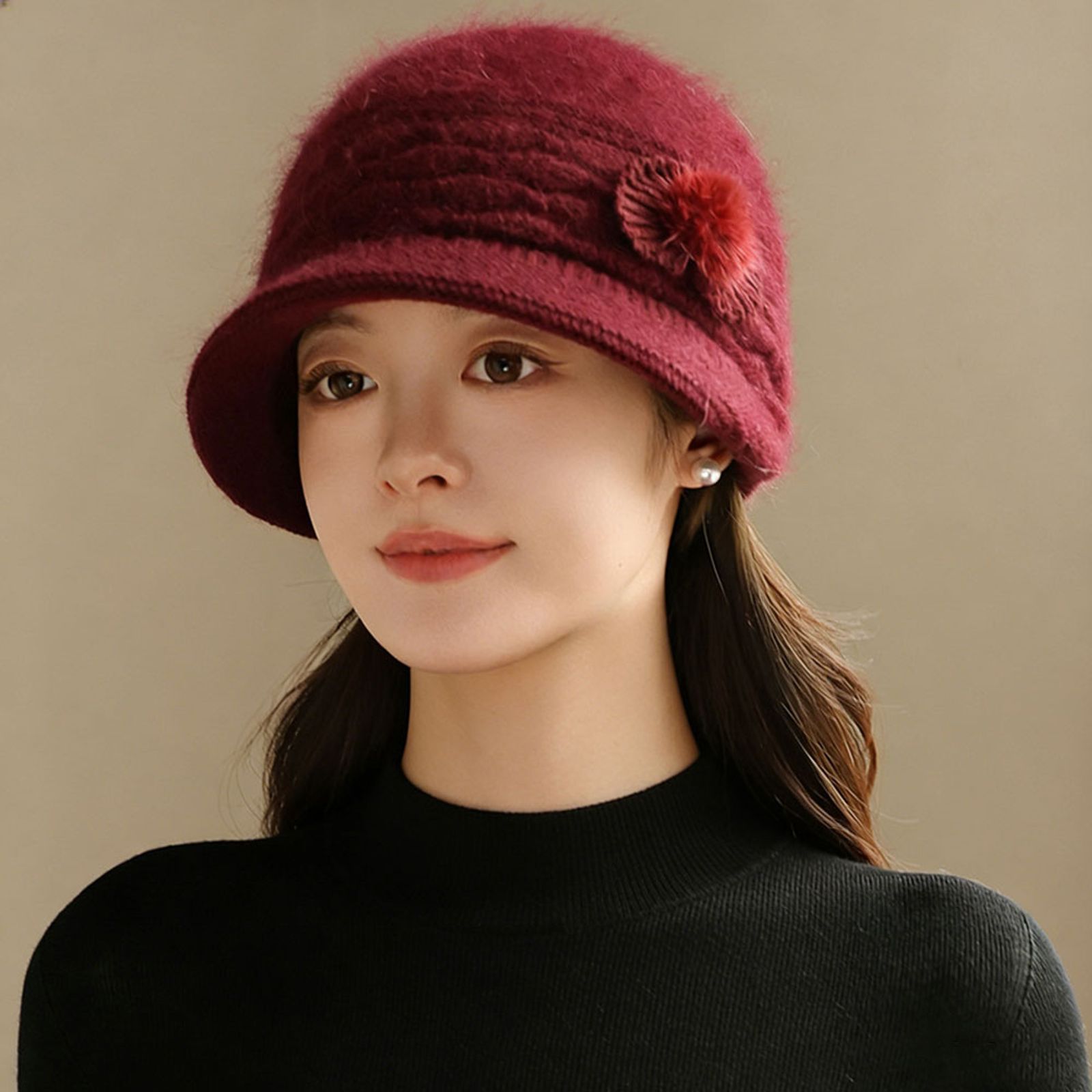 Women's Foldable Knitted Bucket Hat for Winter Travel