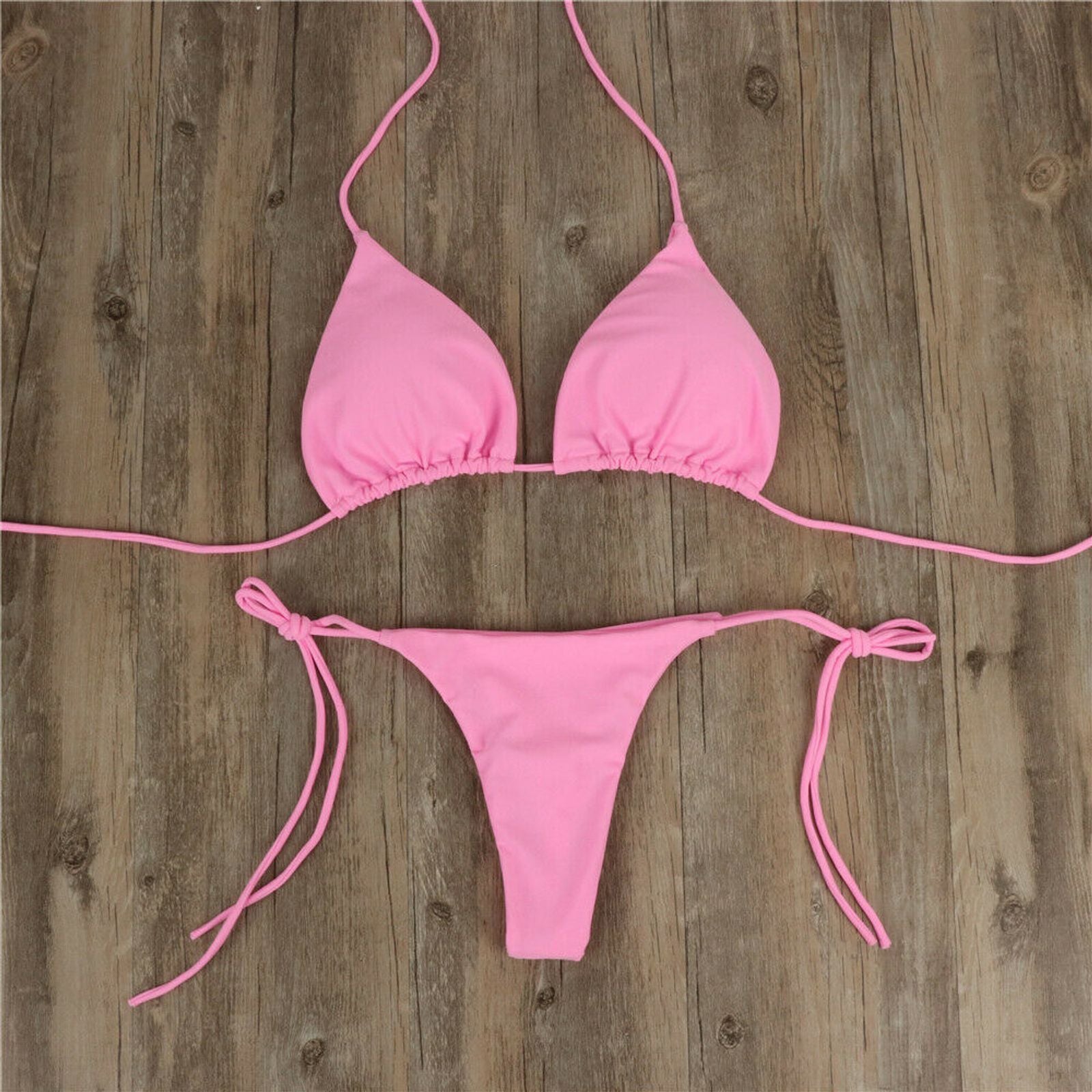 Pink High Leg Thong Bikini for Women