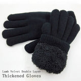 Black Thickened Double Layer Lamb Velvet Winter Gloves
