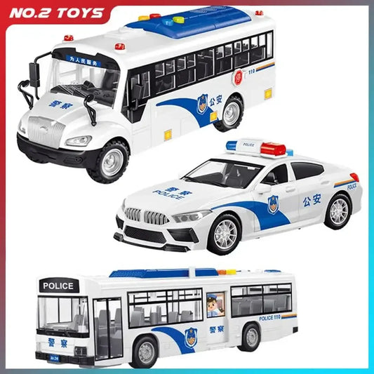 Large Police Bus Pull Back Vehicle with Lights and Music