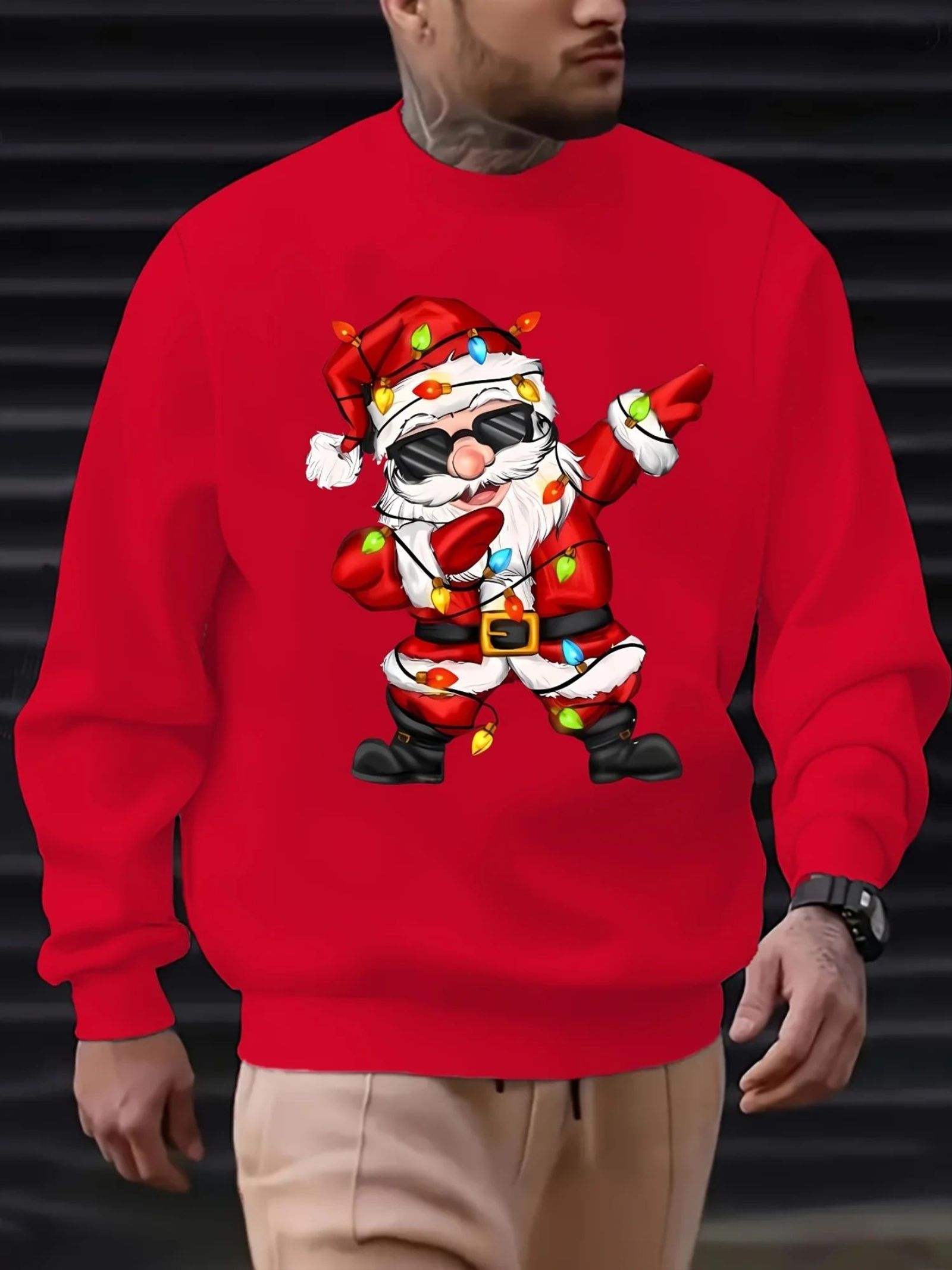 Men's Christmas Sweater with Santa Riding a Motorcycle