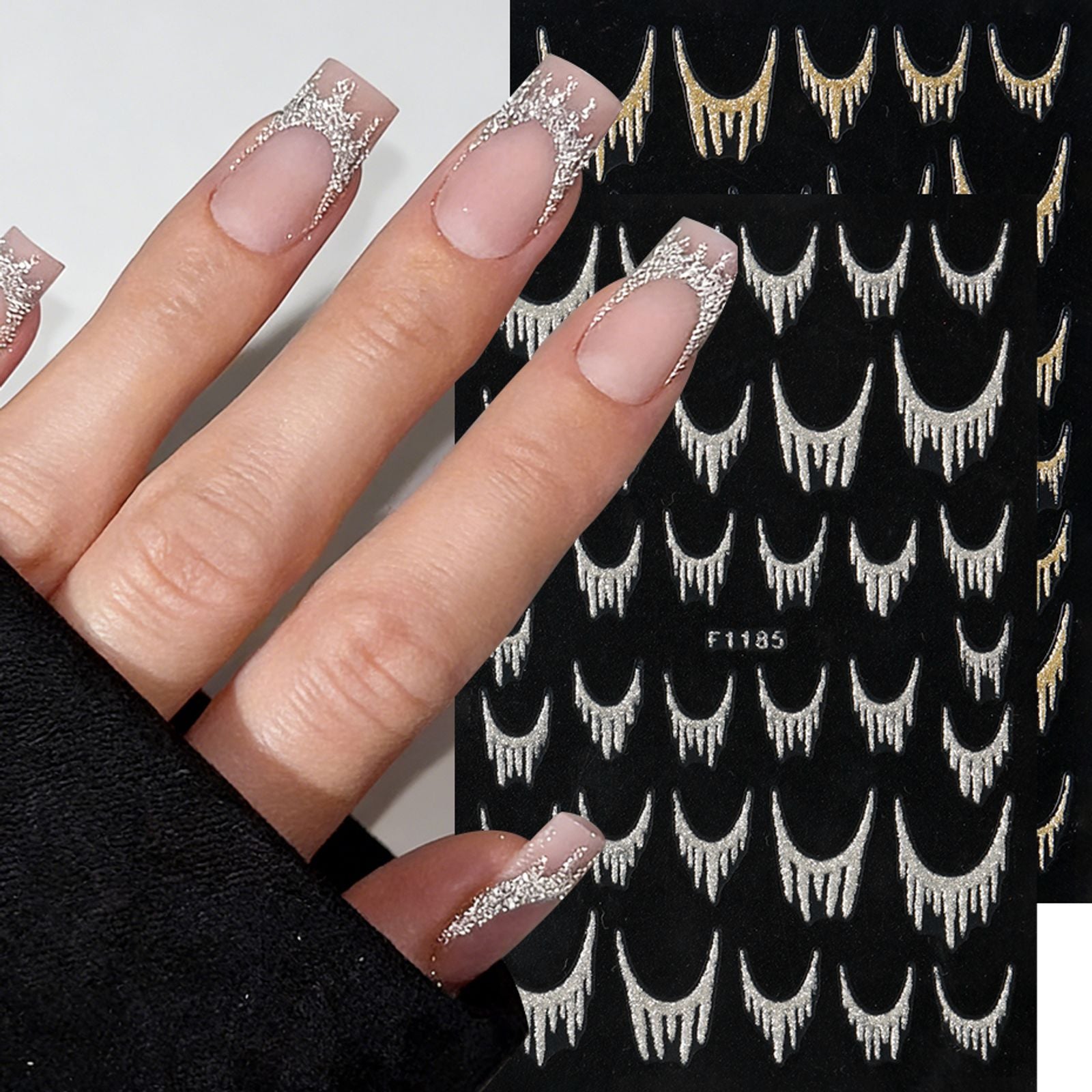 2pcs Reflective Glitter French Nail Art Stickers