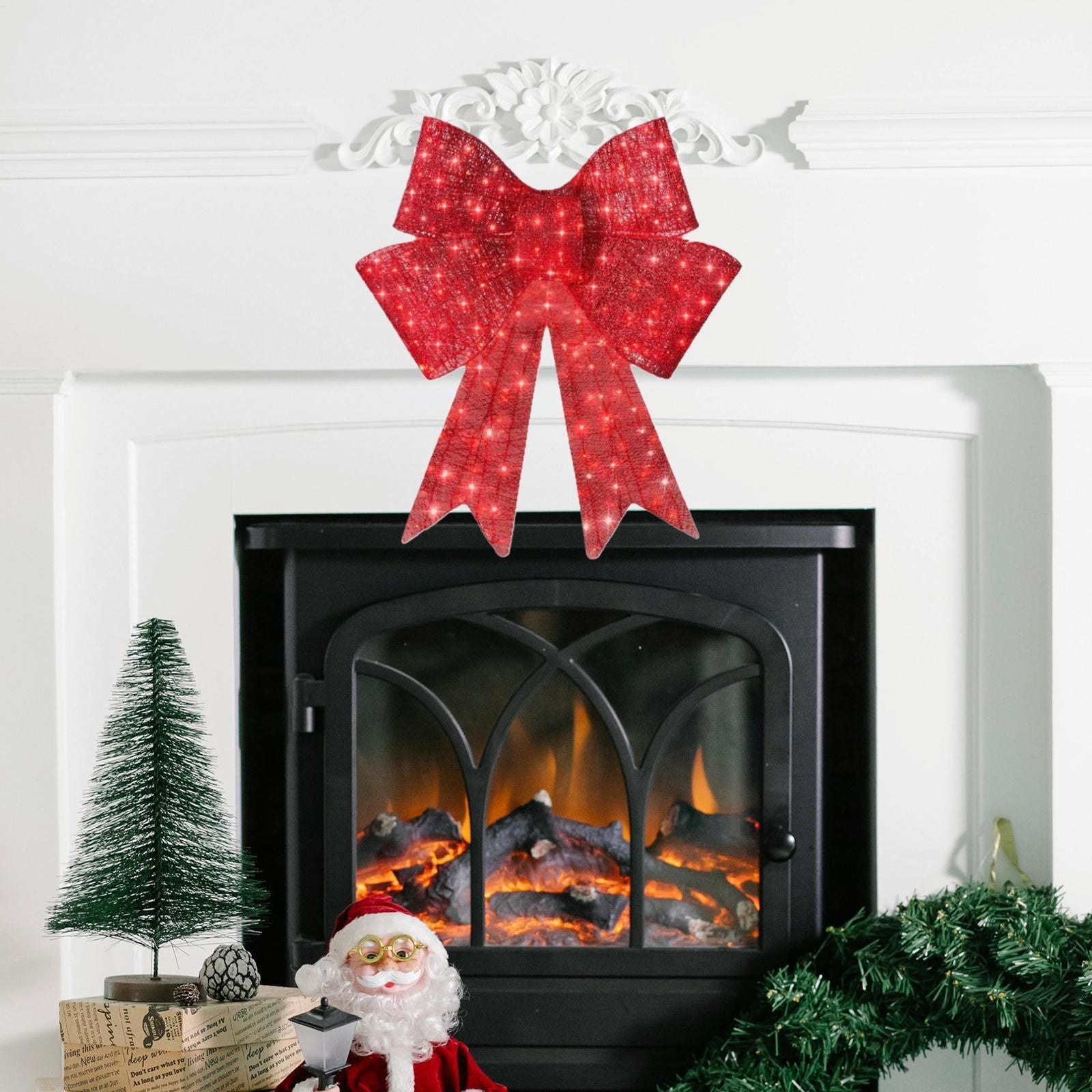 Lighted Christmas Wreath with Red Ornaments, 23.6in