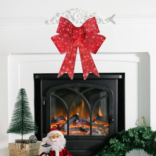 Lighted Christmas Wreath with Red Ornaments, 23.6in