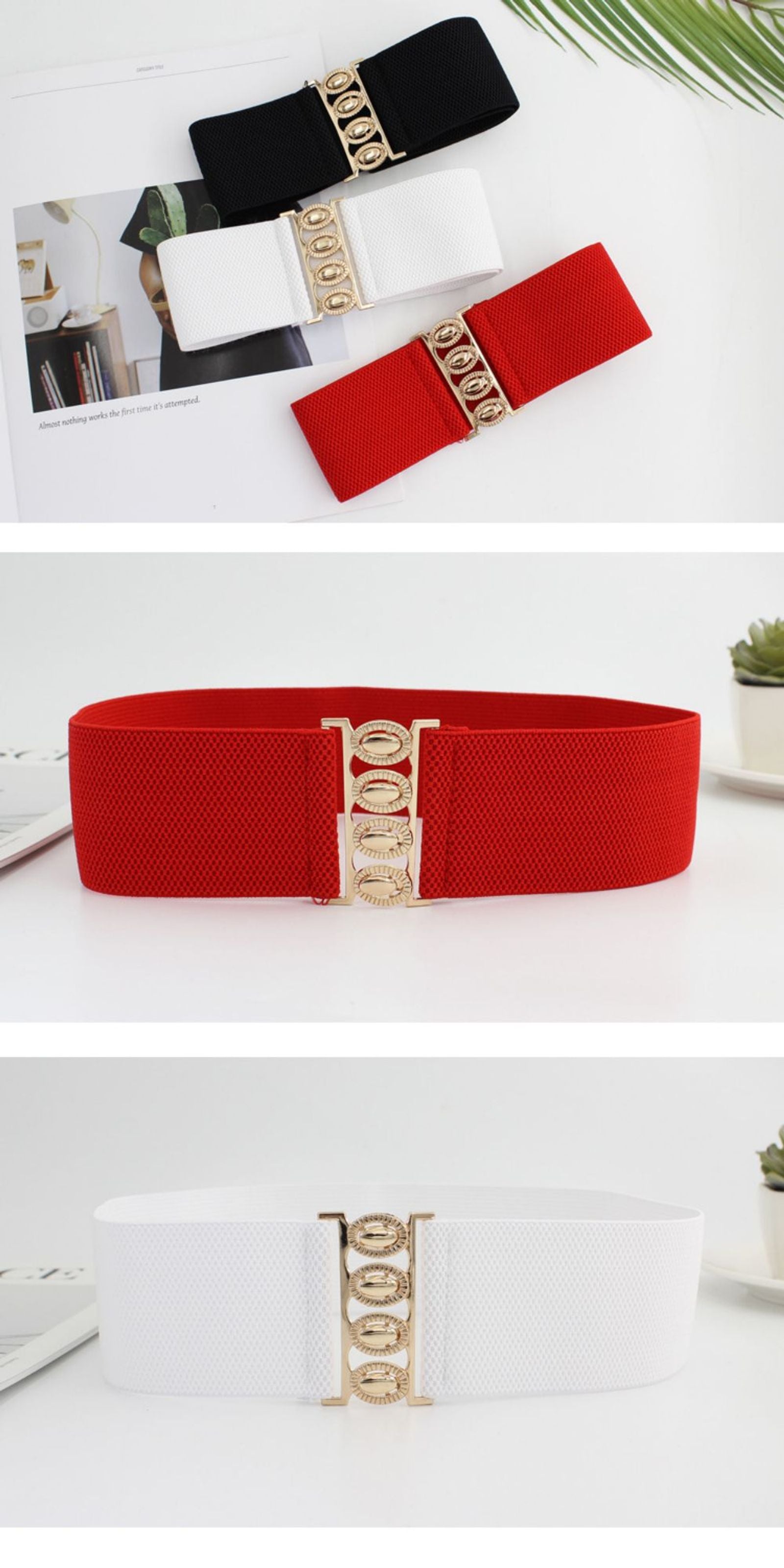 Women's Versatile Wide Belt with Golden Buckle