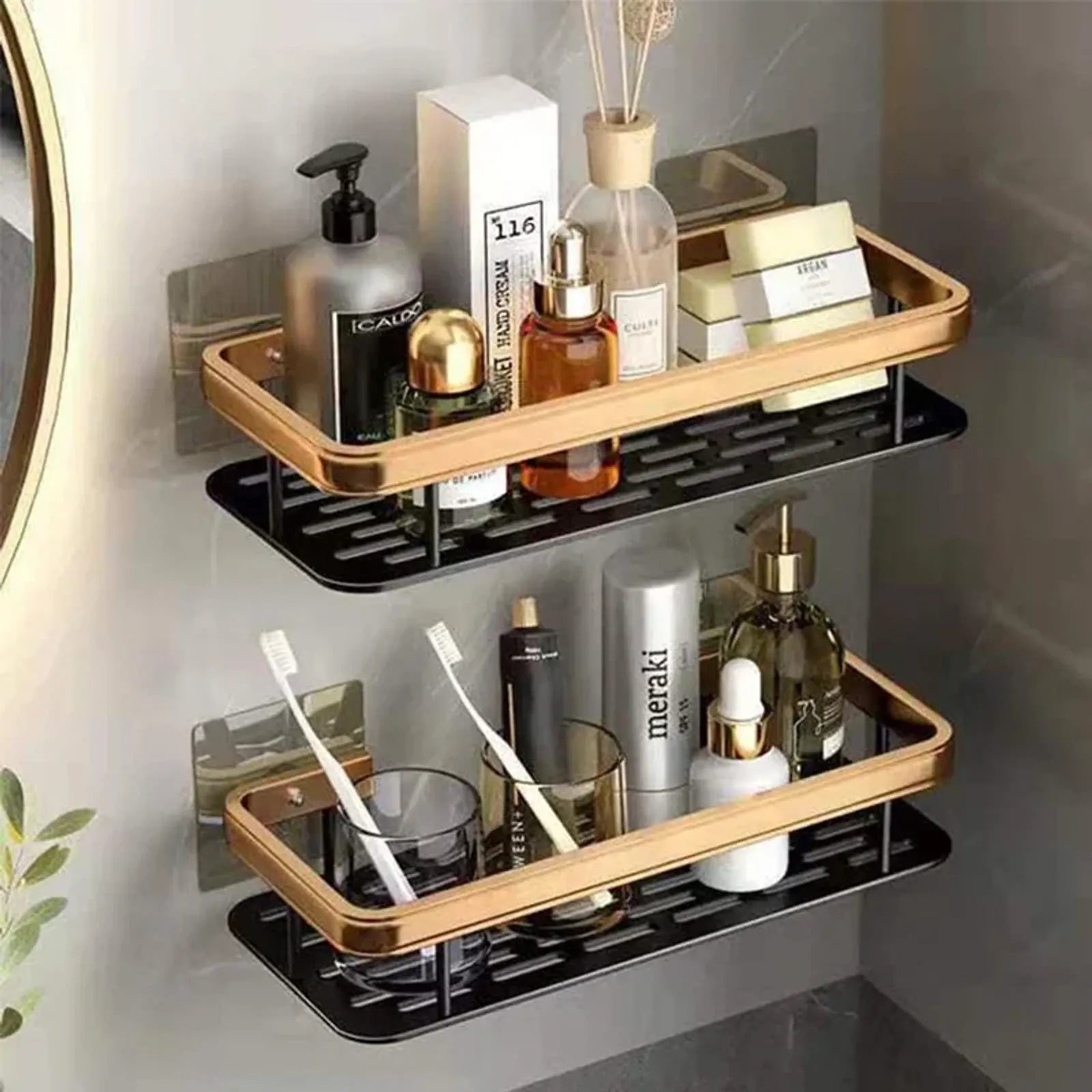 Aluminum Alloy Bathroom Shelf Organizer - No Drill