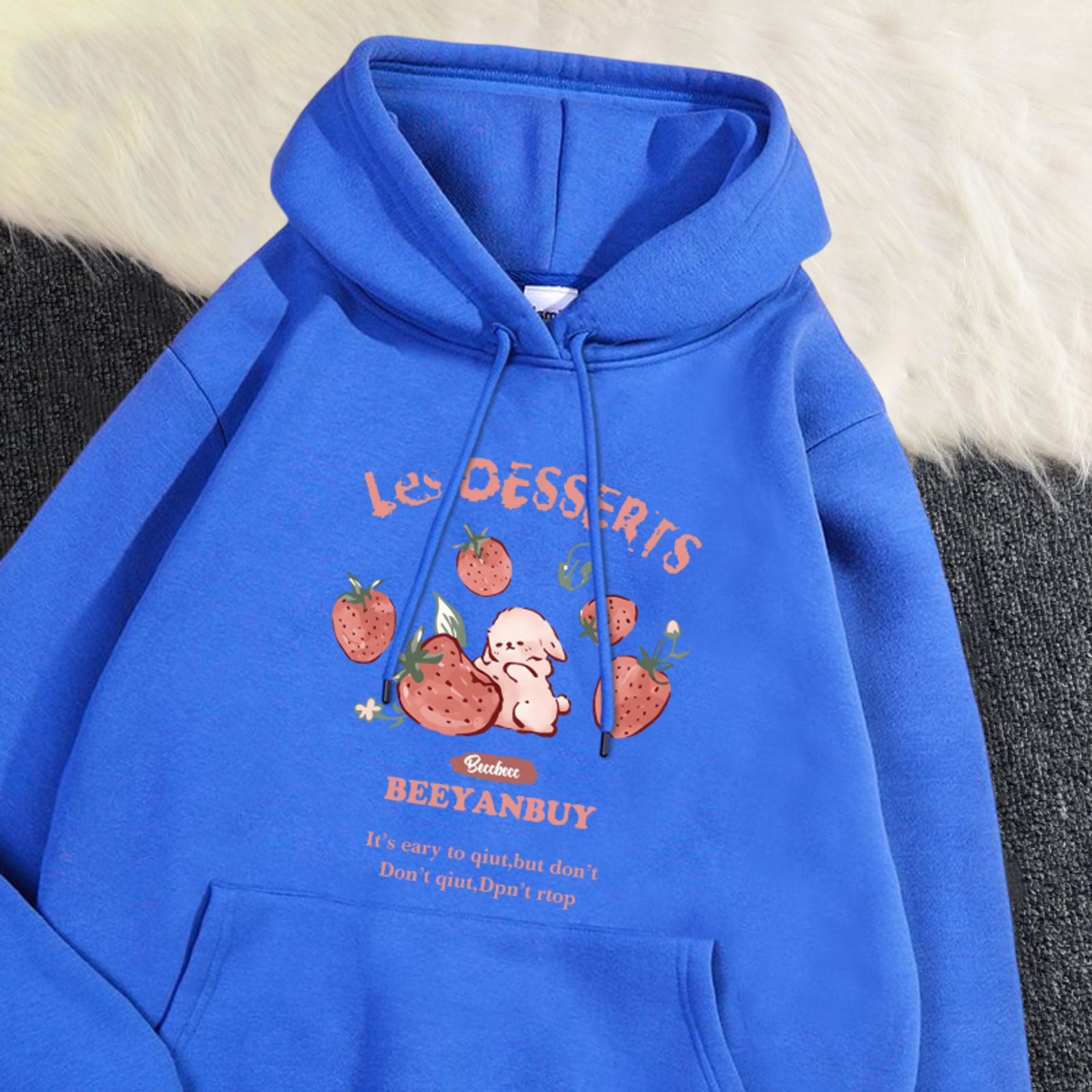 Women's Cute Strawberry Rabbit Printed Hoodie